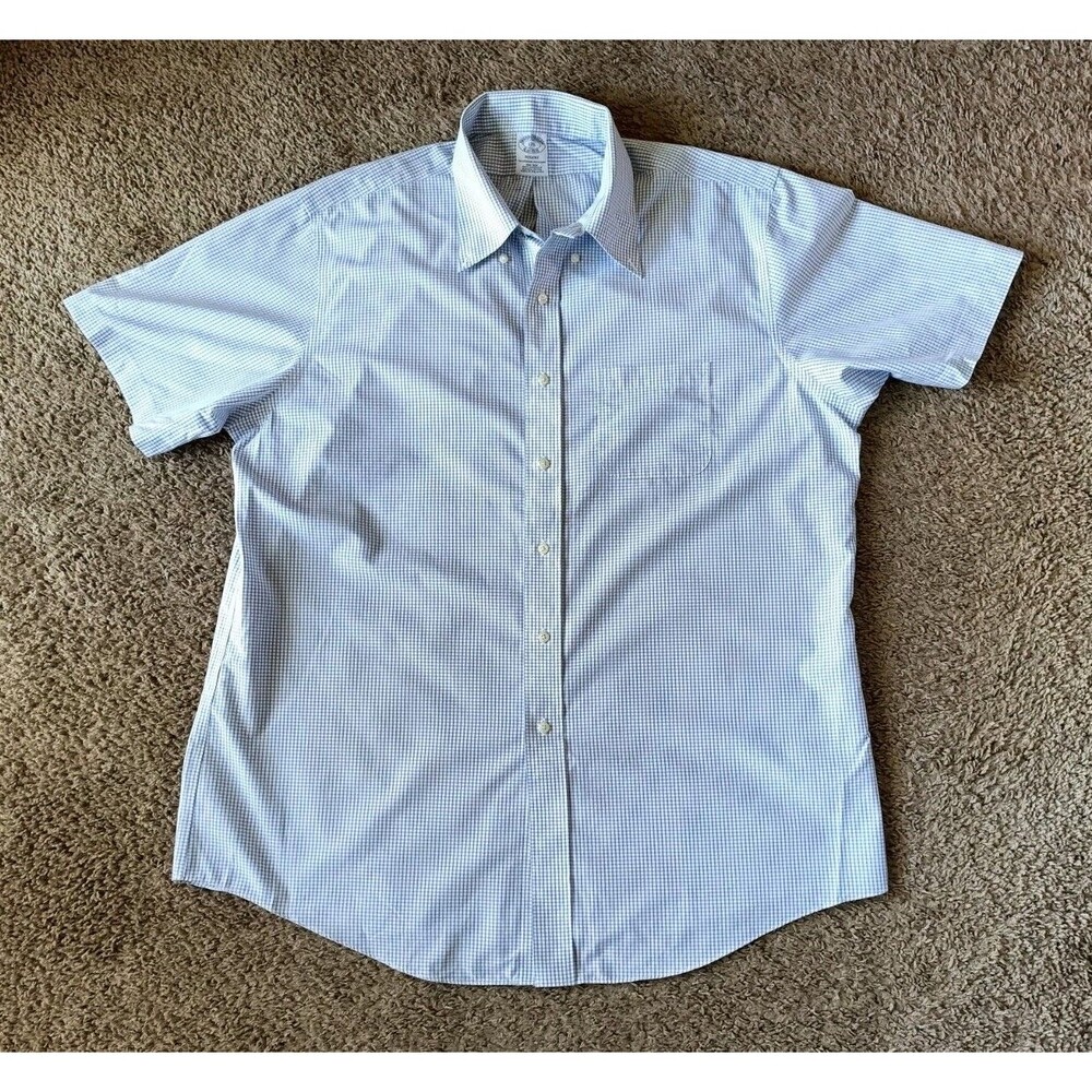 Brooks Brothers Dress Shirt Men's Size 17 1/2 Front Pocket Blue Check Shirt